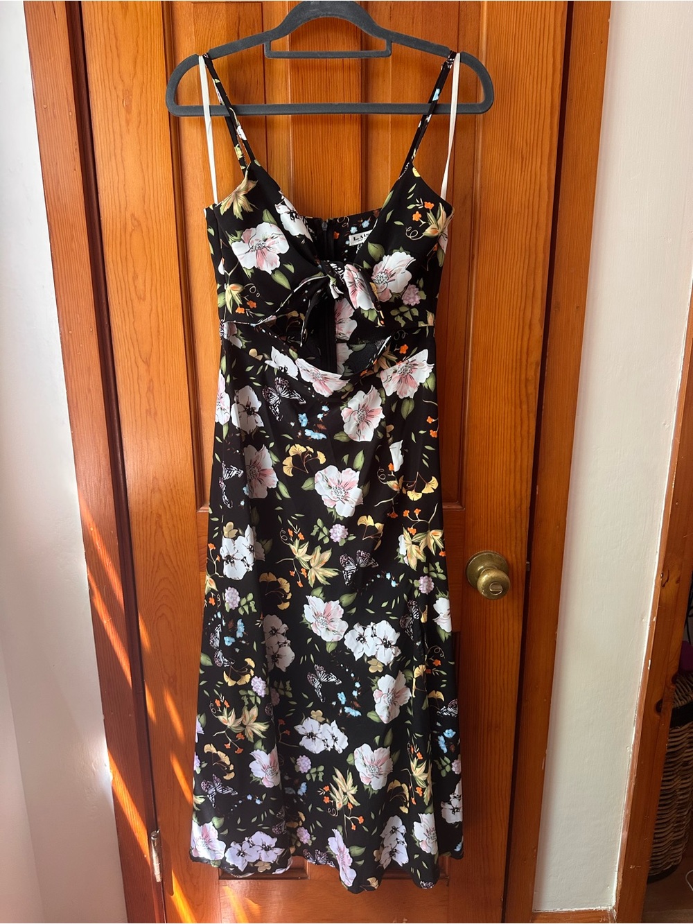 LA Soul Black Floral Tie-Front Cut Out Slip Dress S/M